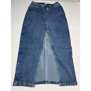 New NWT Princess Polly Women's Batkins Maxi Skirt‎ 8 Dark Wash Denim Front Slit